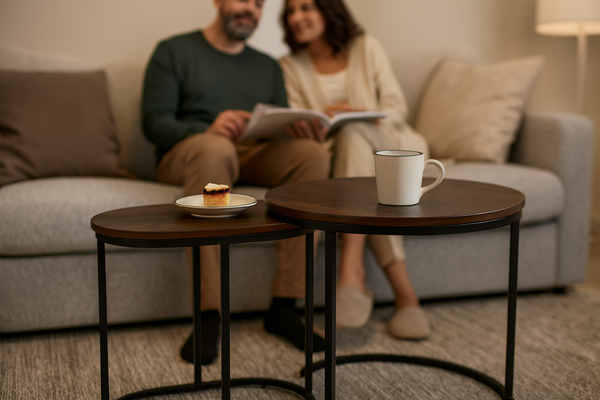 DVOJITÝ KAVOVÝ STOLÍK KRUHOVÝ + OVÁLNY HNEDÝ *1988