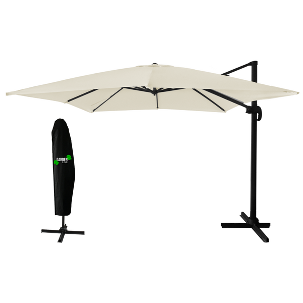PARASOL OGRODOWY "ROMA" 3 x 4 M BEŻOWY Z POKROWCEM *9642