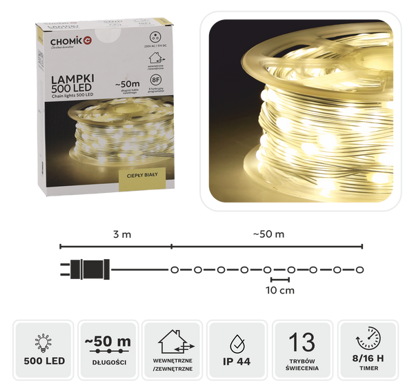 LED CHRISTMAS TREE LIGHTS WIRE ON SPOOL 500L WARM WHITE