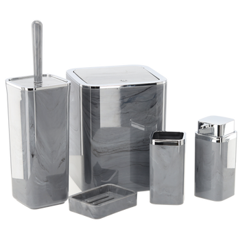 5-PIECE BATHROOM SET SQUARE MARBLE GREY