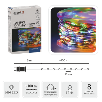 LED svetlá drôtené na cievke 1000L multikolor, dĺžka 3 + 100 M *0108