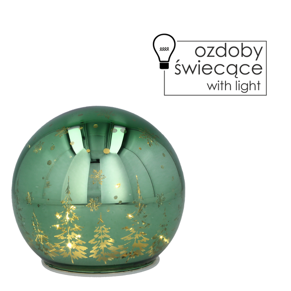 OZDOBA BOŻONAR. - SZKLANA KULA LED ZIELONA 12 CM *1273