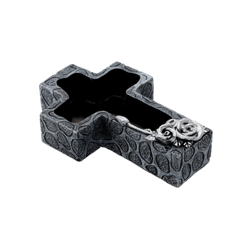 HROBOVÁ ZDOBENÁ ROVNÁ - TEMNÉ ŠEDÉ - STRIEBRISTÉ KRÍŽ 28 X 18 X 7,5 CM *8943