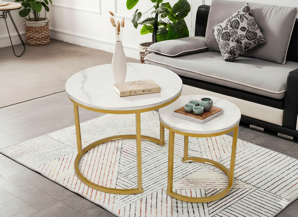 DVOJSLOŽKOVÝ KÁVOVÝ STOLÍK MARMUR KRUHOVÝ *1459