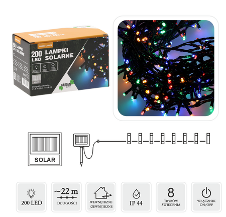 SOLÁRNE LED SVIETIDLÁ 200L MULTIKOLOR, DĹ. 2 + 20 M *9959