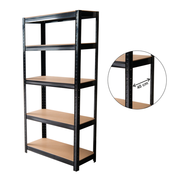 REGAŁ 5-POZIOMOWY 180 x 90 x 40 CM CZARNY UDŹWIG PÓŁKI: 175 KG *7392