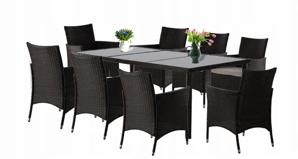 GARDEN FURNITURE SET / 8 CHAIRS + LARGE TABLE / BROWN + BEIGE *3654