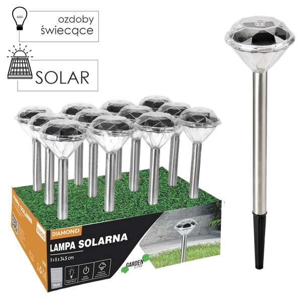 SOLAR LAMP DIAMOND 8 x 8 x 34.5 CM disp.12pcs