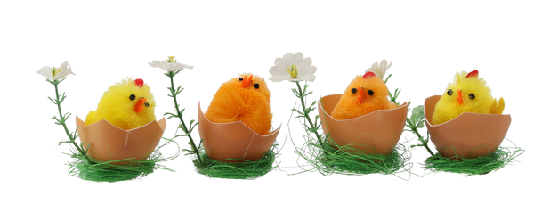 KPL. 4 VEĽKONOČNÝCH OZDOB - KURČATÁ V ŠKRUPINE 9,5 x 7 x 5,5 CM MIX FARIEB *9373