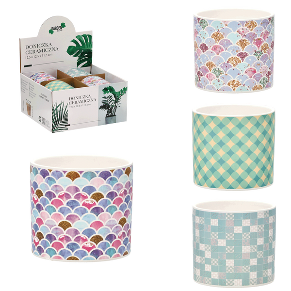 Ceramic cover for a pot 12.5 x 12.5 x 11.5 CM assorted designs disp=4pcs