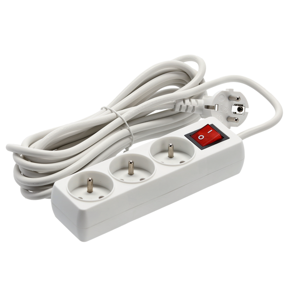 EXTENSION CORD POWER STRIP WITH SWITCH 3 SOCKETS 5M WHITE