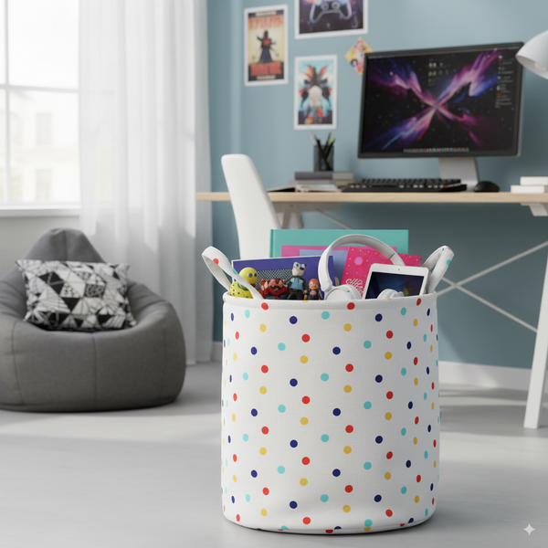 COȘ PENTRU RÂURI/JUCĂRII 35 x 37 CM ROTUND PUNCTE MĂRIME. L *4946