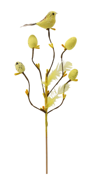 OZDOBA WIELKANOCNA NA PIKU - GAŁĄZKA Z PTASZKIEM I JAJKAMI 24 CM MIX 4 KOLORÓW *9571