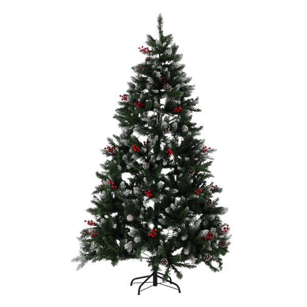ARTIFICIAL CHRISTMAS TREE 180 CM SNOWED WITH ROWAN BERRIES, CONES, LED