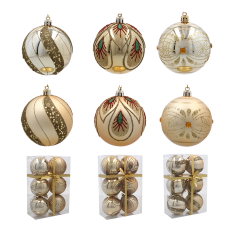 SET OF 6 CHRISTMAS BAUBLES GOLD 8 CM