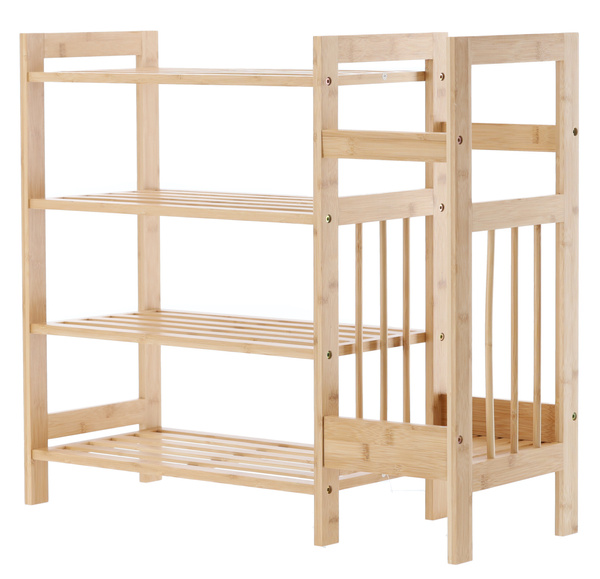 REGAŁ BAMBUSOWY 4-POZIOMOWY Z DODATKOWĄ PÓŁKĄ BOCZNĄ 73,5x28x66 CM *7001