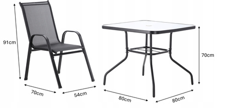 GARDEN FURNITURE SET - 4 CHAIRS + SQUARE TABLE - BLACK *3521