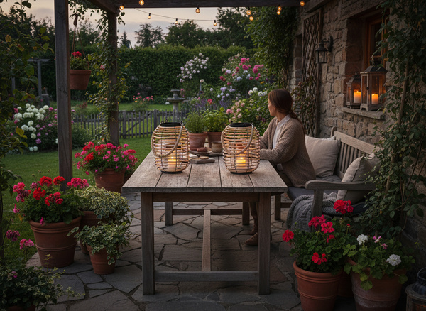 LAMPION 19 x 24 CM Z WKŁADEM SZKLANYM - CZARNO-NATURALNY