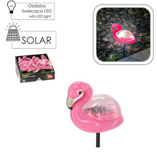 SOLÁRNA LAMPA ZÁBAVNÝ FLAMINGO 10,5 x 5 x 17,5 CM TEPLÁ BIELA disp=12ks *5684
