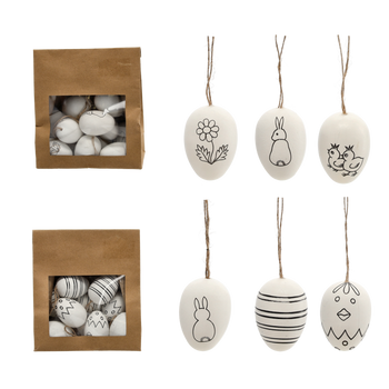 SET OF 12 EGGS 6 CM ON HANGER WHITE MIX PATTERNS