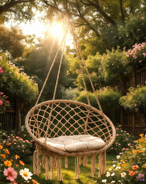 HANGING CHAIR - STORK'S NEST WITH CUSHION BEIGE