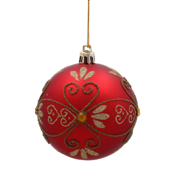 SET OF 6 CHRISTMAS BAUBLES RED 8 CM