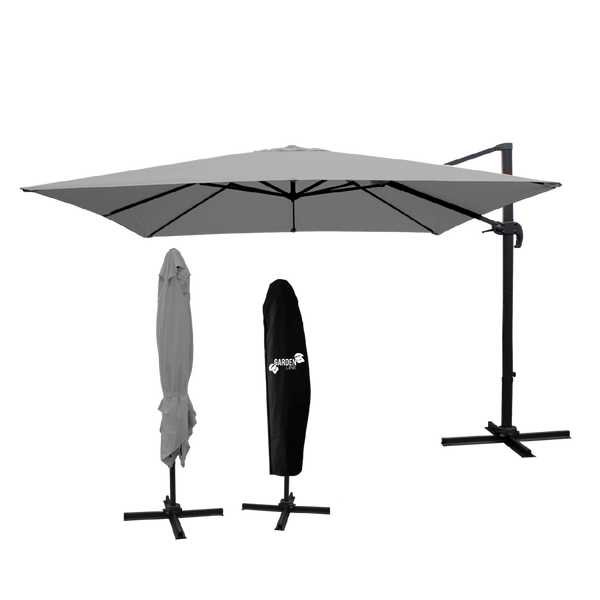 PARASOL OGRODOWY "ROMA" 3 x 4 M SZARY Z POKROWCEM