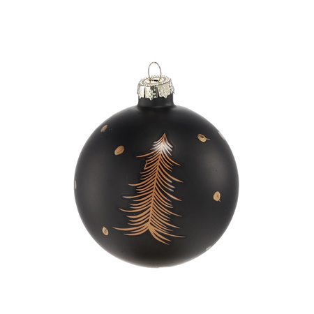 GLASS BAUBLE 8 CM BLACK DECORATED MIX DESIGNS