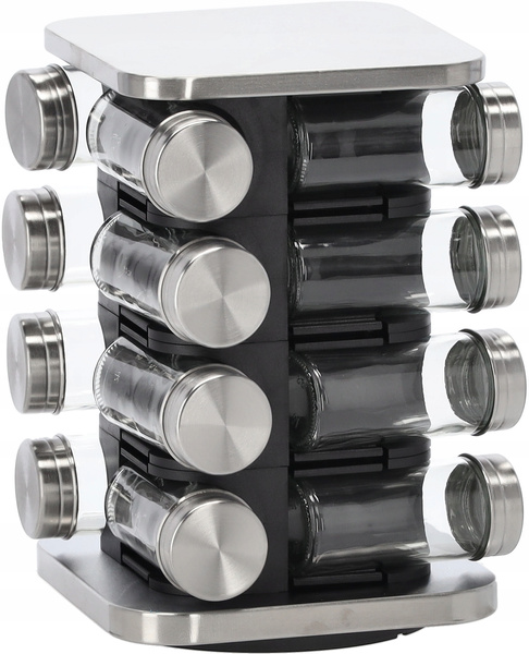 PRZYPRAWNIK KWADRATOWY 15,5 x 15,5 x 24 CM 16 SŁOICZKÓW CZARNO-SREBRNY *9134