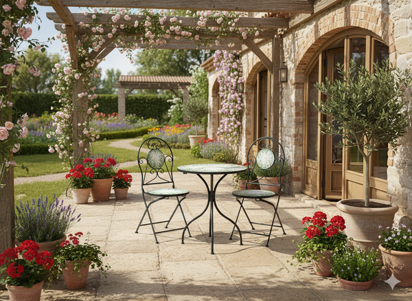 ZESTAW MEBLI OGRODOWYCH METALOWYCH MOZAIKA "FYLLA" STÓŁ + 2 KRZESŁA