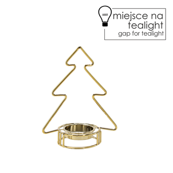 ŚWIECZNIK METALOWY NA TEALIGHT ZŁOTY - CHOINKA 14,7 CM opak=4szt *1313
