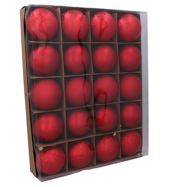 SET OF 20 BAUBLES 8 CM RED/GOLD/SILVER