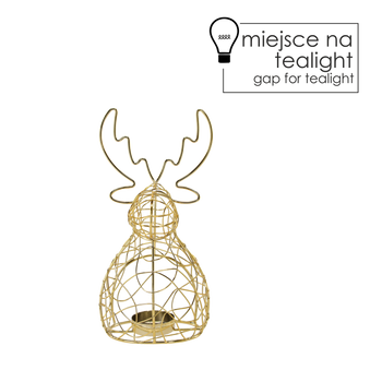 KOVOVÝ SVIEČNIK NA TEALIGHT ZLATÝ - JELEN 21 CM balenie=6ks *1399