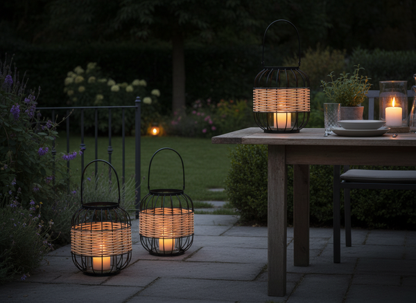 LAMPION METALOWO - DREWNIANY H 24/39 Z WKŁADEM SZKLANYM