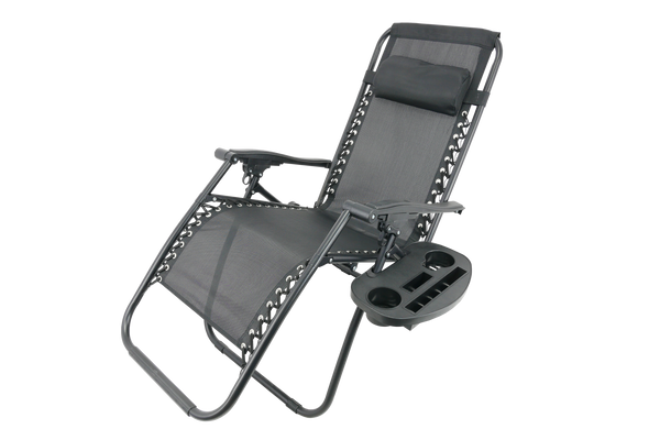 LEŻAK OGRODOWY SKŁADANY Z PODSTAWKĄ, KIESZONKĄ I ZAGŁÓWKIEM CZARNY