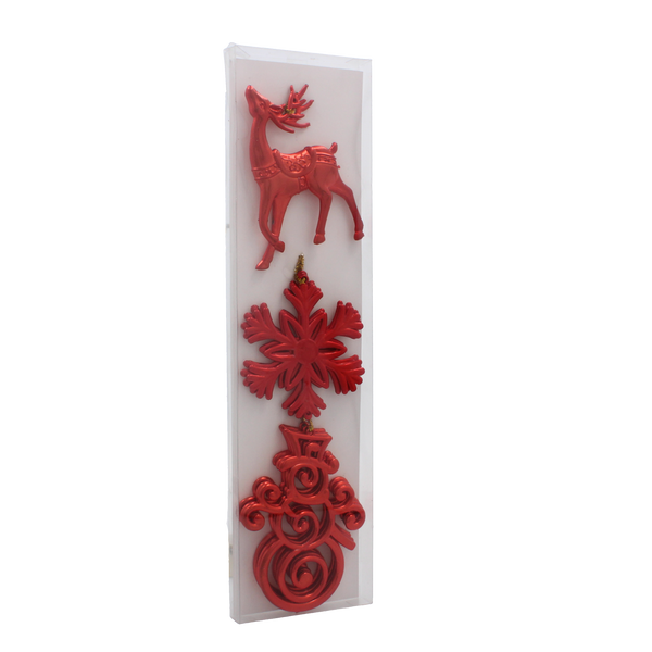 SET OF 3 CHRISTMAS TREE DECORATIONS ELK / SNOWFLAKE / SNOWMAN MIX