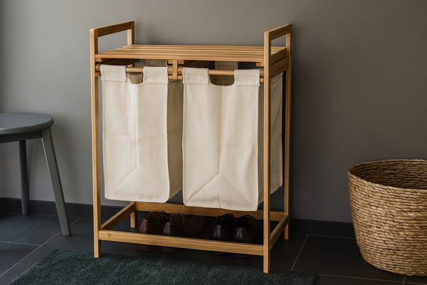 REGAŁ BAMBUSOWY Z DWOMA KOSZAMI 64x33x73 CM *6998