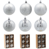 SET OF 6 CHRISTMAS BAUBLES SILVER 8 CM
