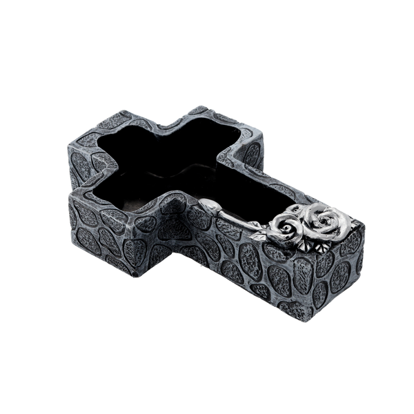 HROBOVÁ ZDOBENÁ ROVNÁ - TEMNÉ ŠEDÉ - STRIEBRISTÉ KRÍŽ 28 X 18 X 7,5 CM *8943