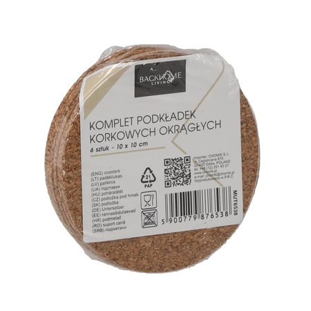 SADA 6 KORKOVÝCH PODLOŽEK 10CM KOLOVÝCH *6538