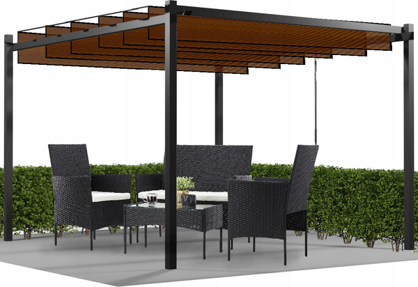 ZÁHRADNÍ PERGOLA S POHYBLIVÝMI LAMELAMI Z POLYKARBONÁTU 3 x 3 M HNĚDÁ *4016