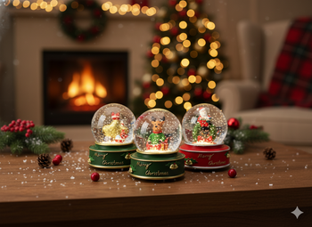 CHRISTMAS SNOW GLOBE - SANTA/STAR/REINDEER
