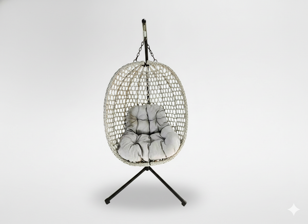 FOTEL WISZĄCY SKŁADANY DRIM - SZARY, SZARA PODUSZKA, CZARNA RAMA