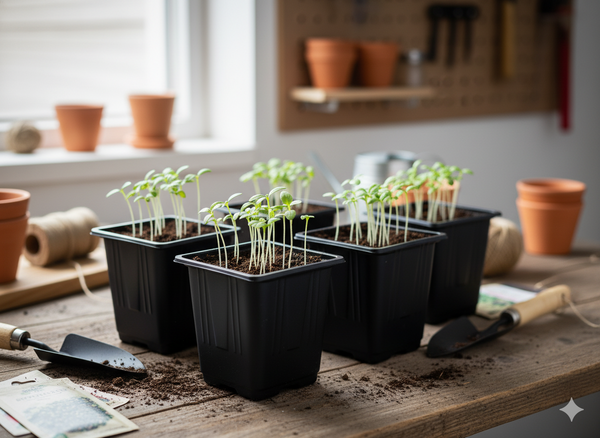 SET OF 9 PLASTIC POTS 9 X 9 X 10 CM