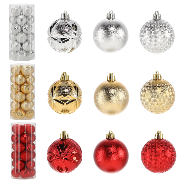 SET OF 24 BAUBLES 6 CM RED/GOLD/SILVER
