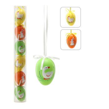 SET OF 6 EASTER EGGS 6 CM WITH ANIMAL PATTERN MIX DESIGNS TUBE