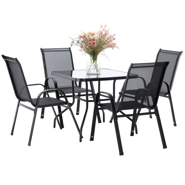 SET DE MOBILIER DE GRĂDINĂ - 4 SCAUNE + MASĂ PATRATĂ - NEAGRĂ *3521