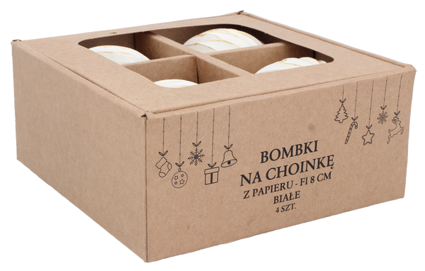 KPL. 4 BOMBONELE PENTRU BRAD DIN HÂRTIE FI 8 CM ALBE ambalaj=6buc *2006