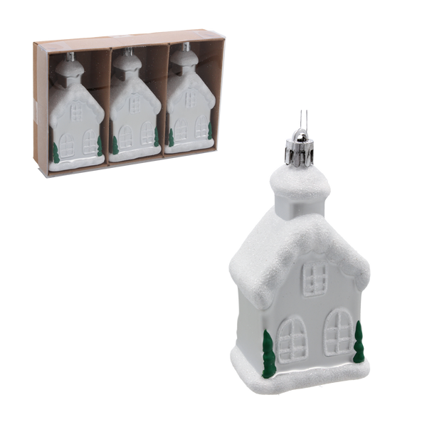 SET OF 3 CHRISTMAS TREE ORNAMENTS - HOUSE 9 CM pack=12 sets