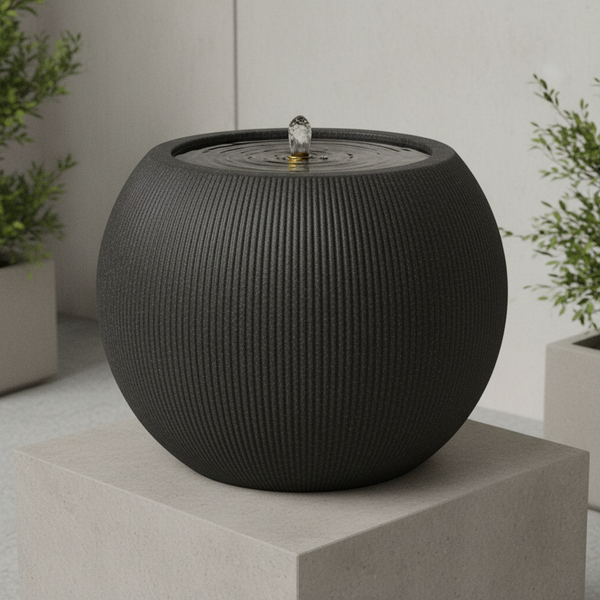 PLASTIC GARDEN FOUNTAIN WITH LED 37 x 37 x 30 CM ROUND BLACK